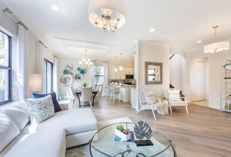Living room looking at kitchen at CC Homes in Ave Maria.